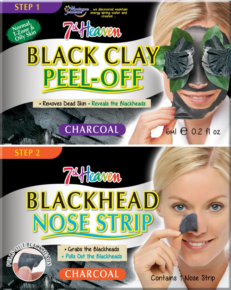 Montagne Jeunesse pleťová maska a náplasti na nos - Black Clay Peel-Off / Blackhead Nose Strip